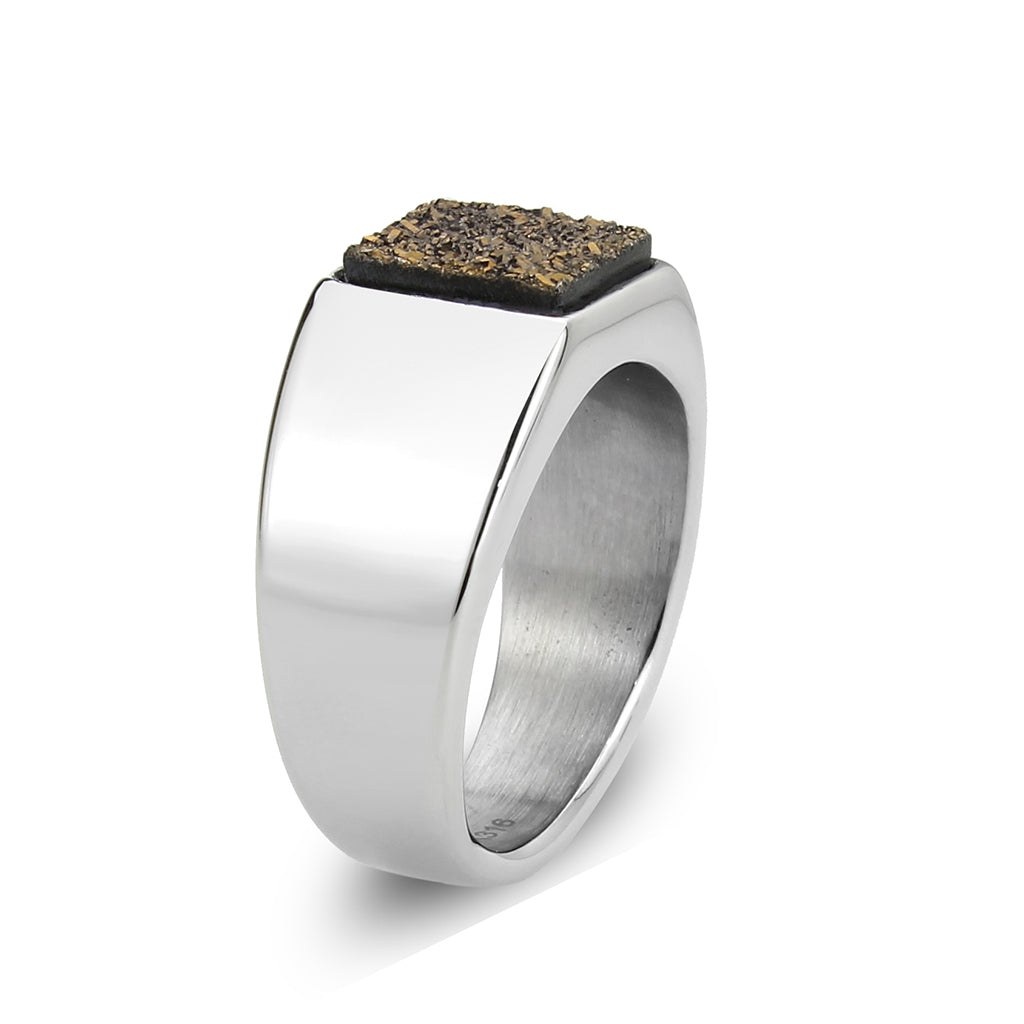 CJ3904 Wholesale Men's Stainless Steel Brown Druzy Ring