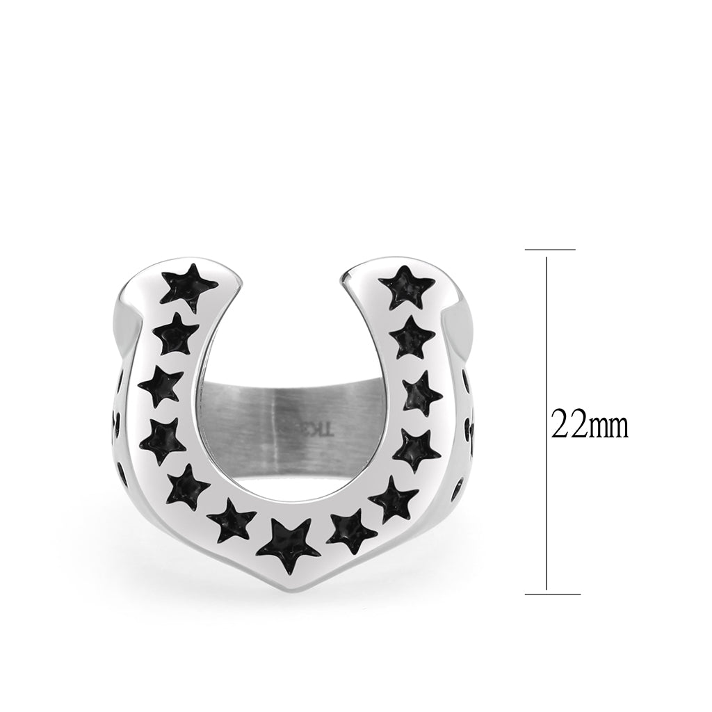 CJ3912 Wholesale Men's Stainless Steel Epoxy Jet Black Stars Horseshoe Ring