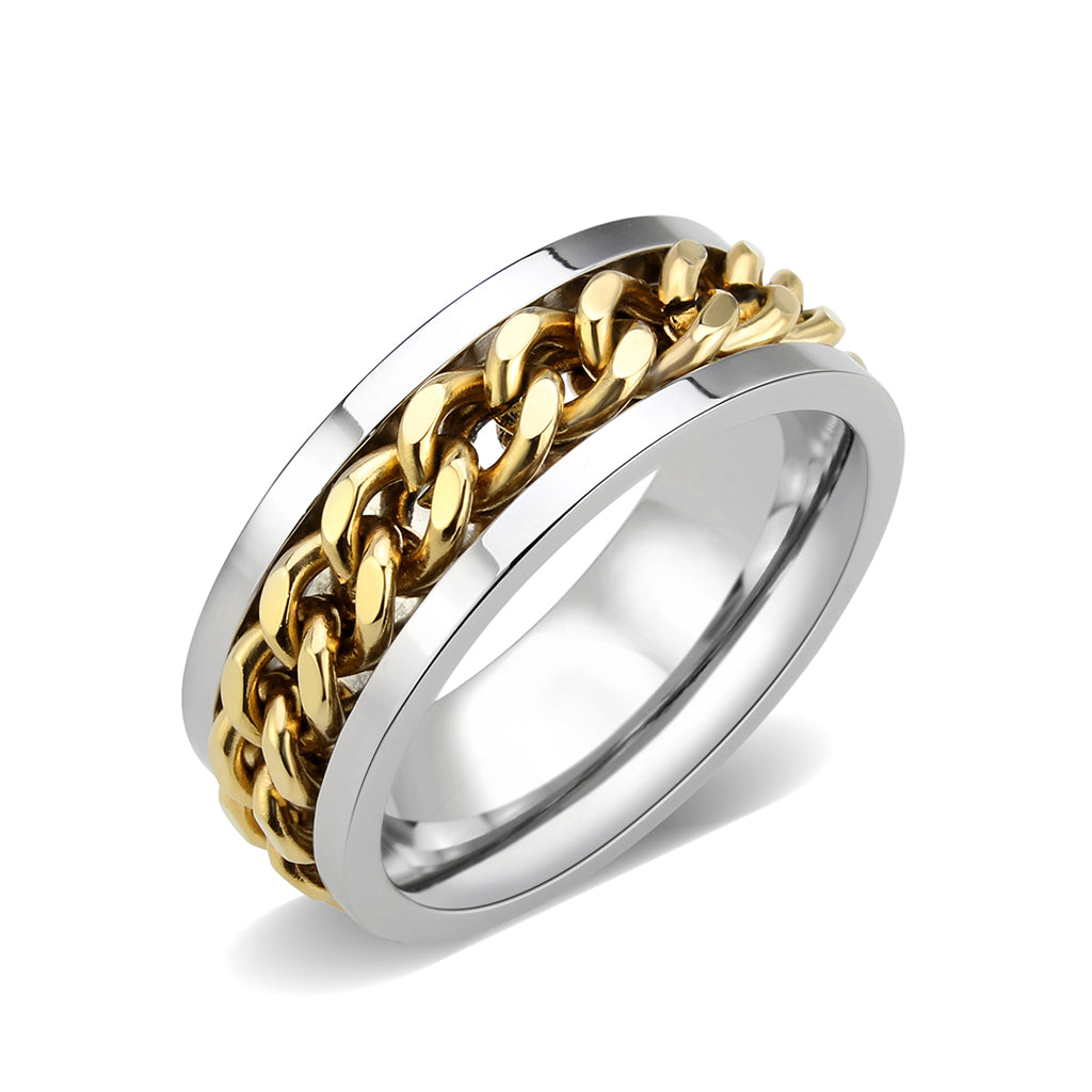 CJ3915 Wholesale Men's Stainless Steel Two Tone IP Gold Chain-link Ring