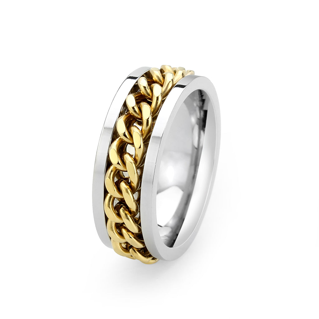 CJ3915 Wholesale Men's Stainless Steel Two Tone IP Gold Chain-link Ring