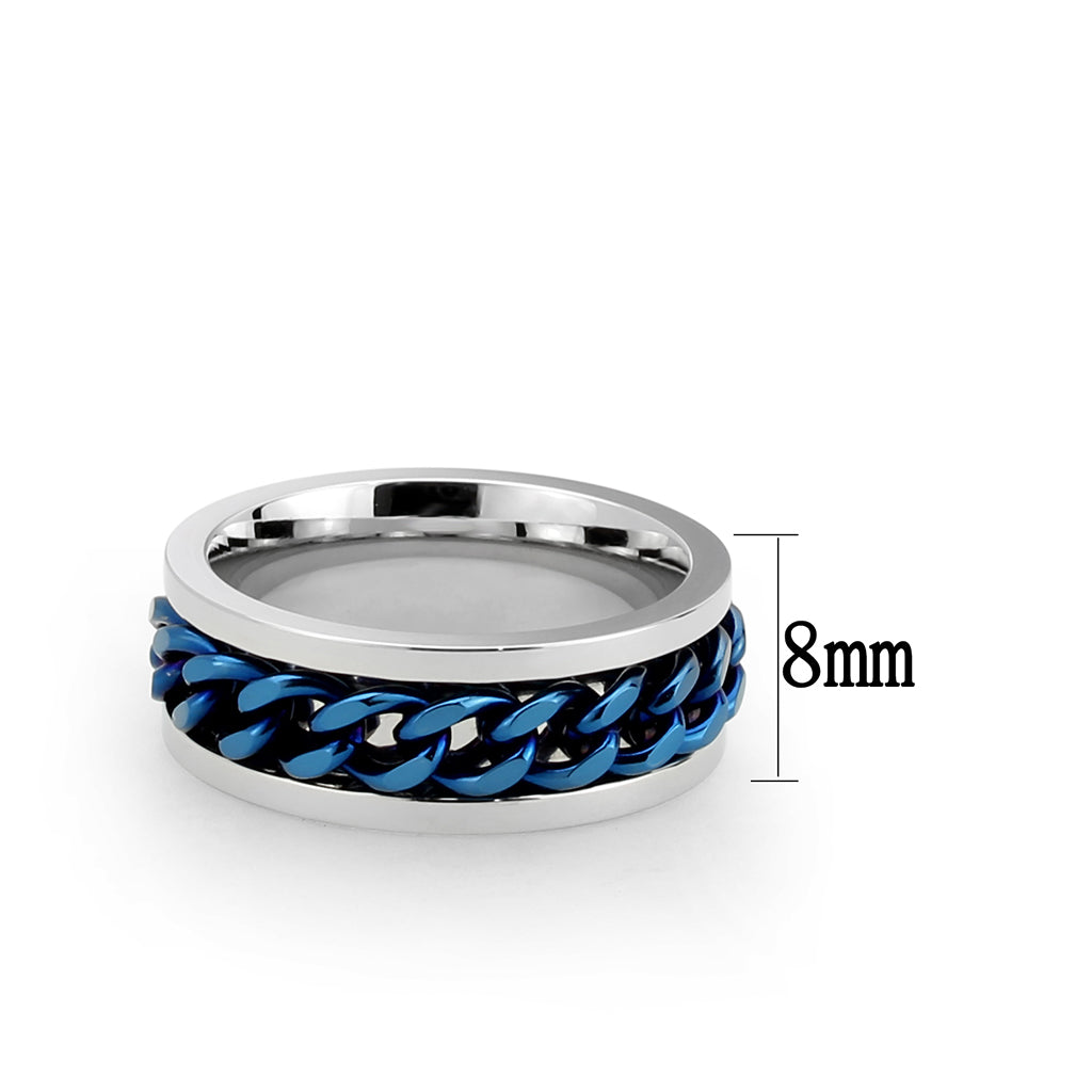 CJ3916 Wholesale Men's Stainless Steel Two Tone IP Blue Chain-link Ring
