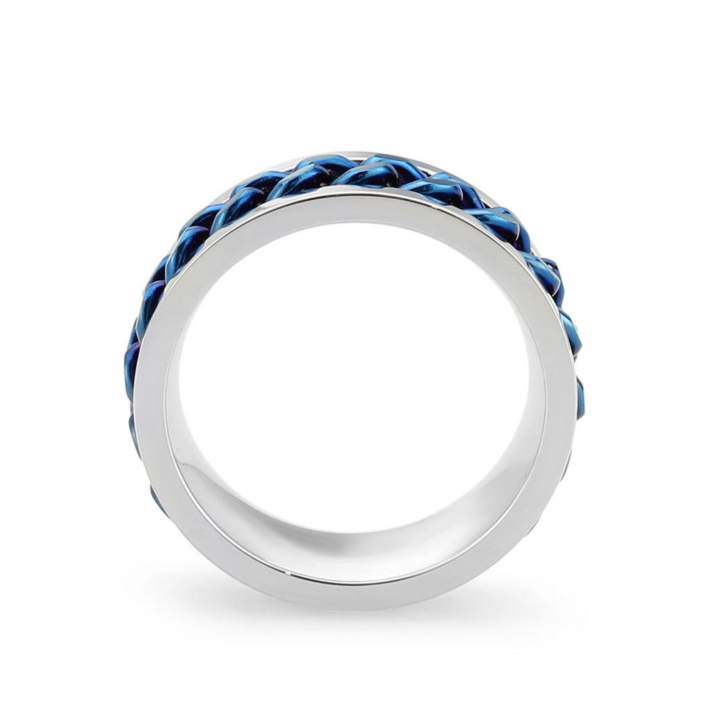 CJ3916 Wholesale Men's Stainless Steel Two Tone IP Blue Chain-link Ring