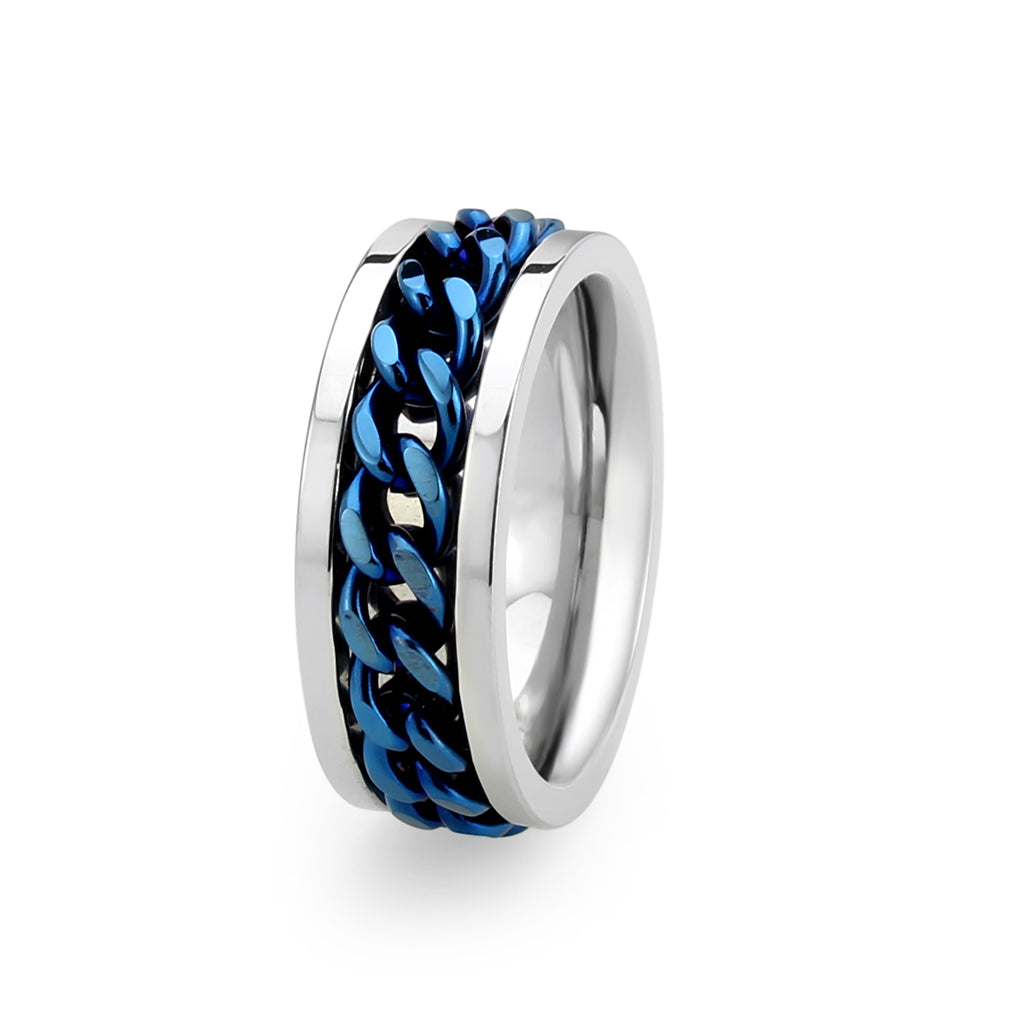CJ3916 Wholesale Men's Stainless Steel Two Tone IP Blue Chain-link Ring