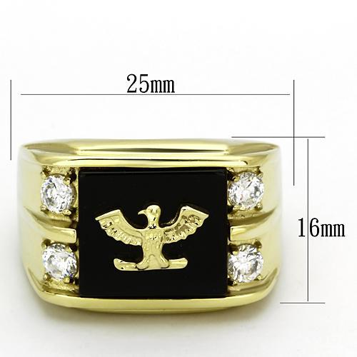 CJG2492 Wholesale Men's Stainless Steel Ring IP Gold Semi-Precious Jet Eagle Ring