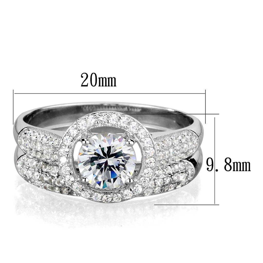 CJ331 Wholesale Women's Rhodium 925 Sterling Silver Ring with AAA Grade CZ in Clear Wedding Ring Set