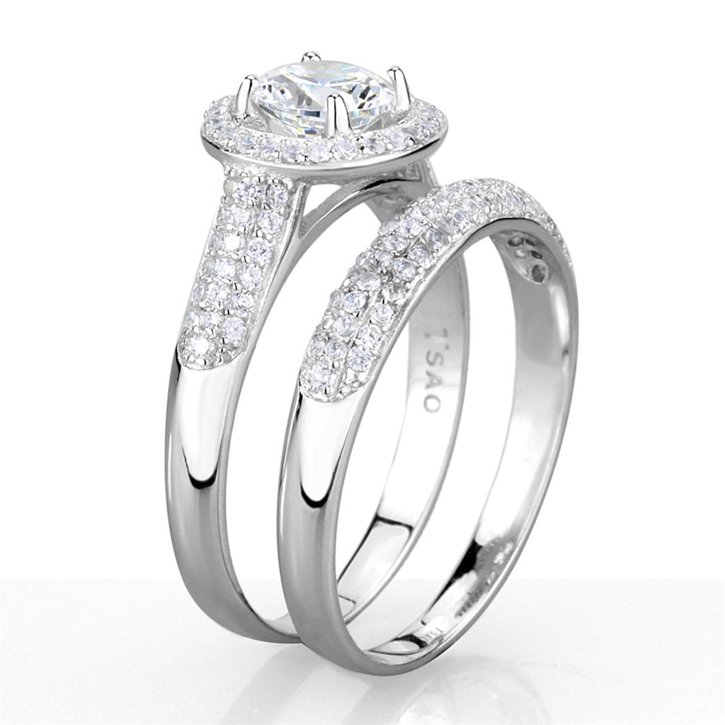 CJ331 Wholesale Women's Rhodium 925 Sterling Silver Ring with AAA Grade CZ in Clear Wedding Ring Set