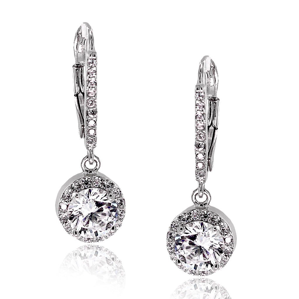 Brilliant Round CZ 925 Sterling Silver Drop Earrings