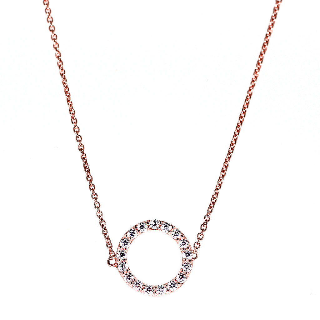 4324 Rose Gold CZ Pave Open Circle Pendant Necklace