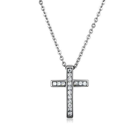 CJ1858 Wholesale Women's Stainless Steel High polished AAA Grade CZ Clear Cross Chain Pendant