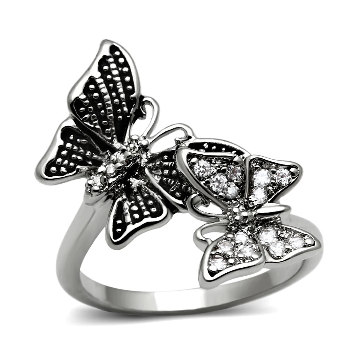 CJE2874 Stainless Steel AAA Grade CZ Double Butterfly Ring