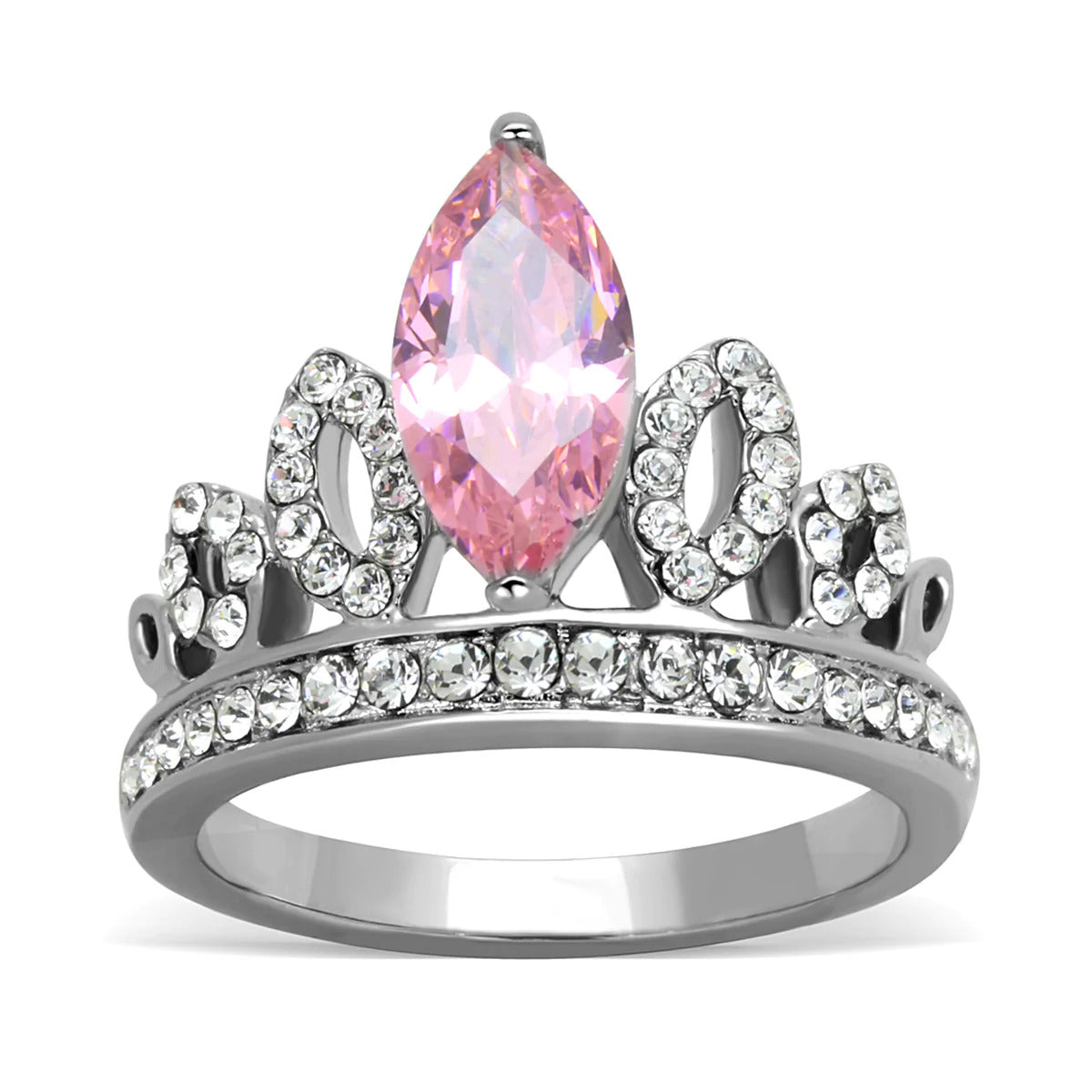 CJG2710 Princess Pink Marquise CZ Stainless Steel Ring