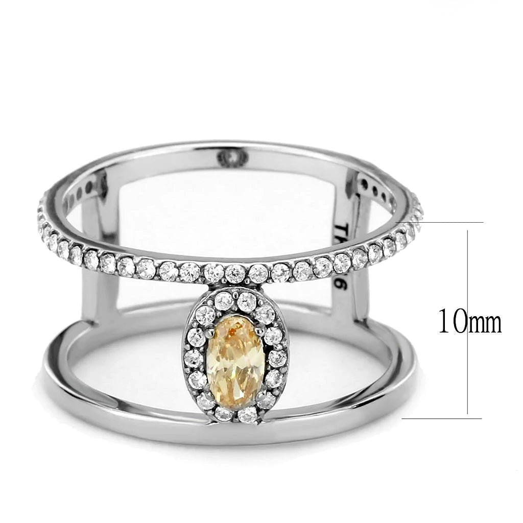 CJ352 Wholesale Women's Stainless Steel AAA Grade Cubic Zirconia Champagne Minimal Cuff Ring