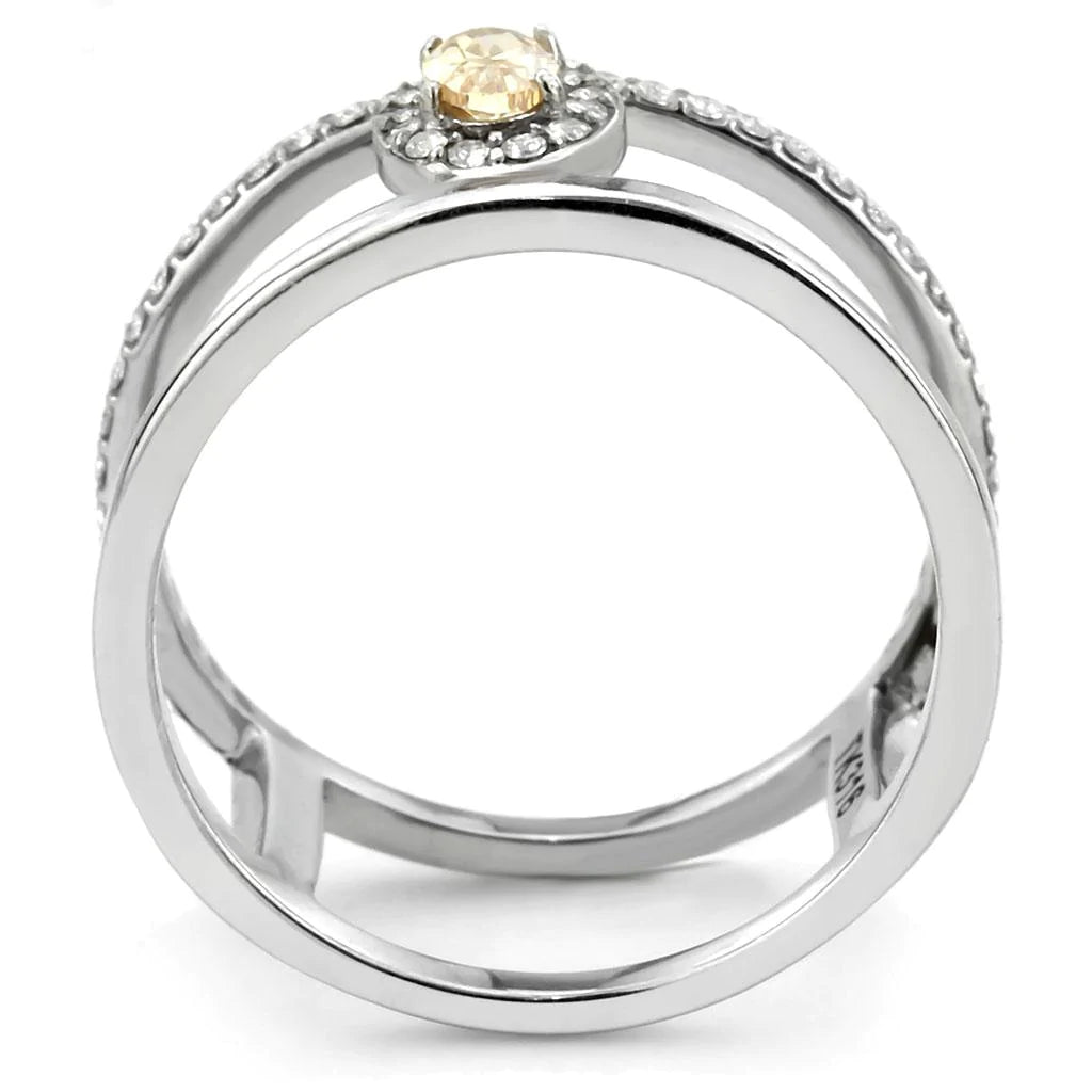 CJ352 Wholesale Women's Stainless Steel AAA Grade Cubic Zirconia Champagne Minimal Cuff Ring