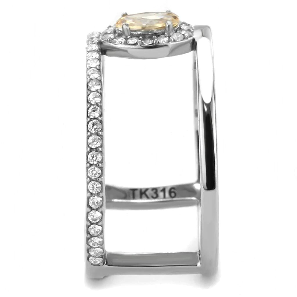 CJ352 Wholesale Women's Stainless Steel AAA Grade Cubic Zirconia Champagne Minimal Cuff Ring