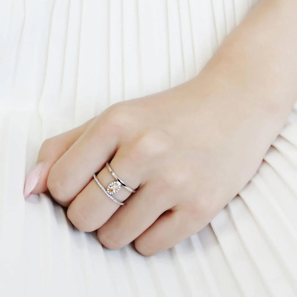 CJ352 Wholesale Women's Stainless Steel AAA Grade Cubic Zirconia Champagne Minimal Cuff Ring