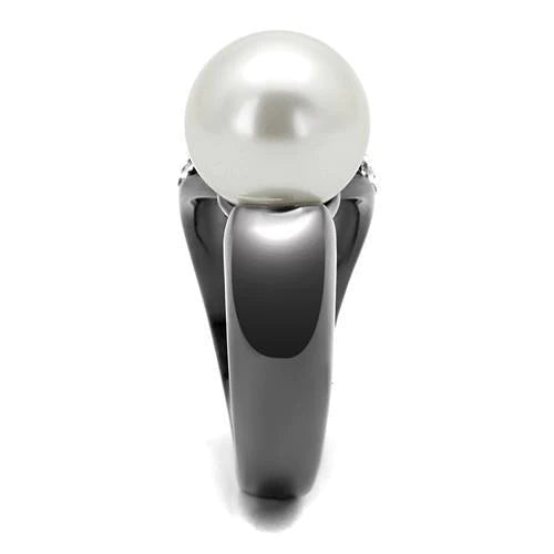 CJ2800 Wholesale Women&#39;s Stainless Steel IP Light Black Synthetic Pearl Ring