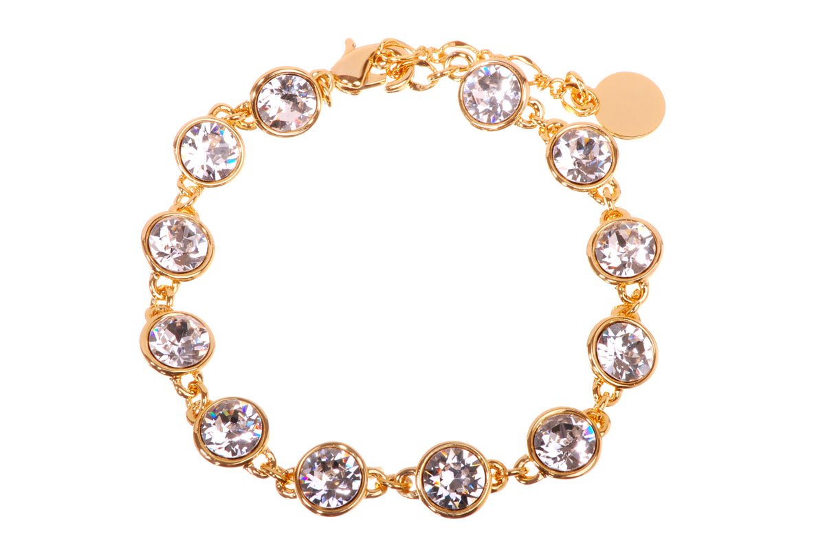B7102 Brilliant Round Swarovski Elements Crystal &amp; 18K Gold Chain Bracelet