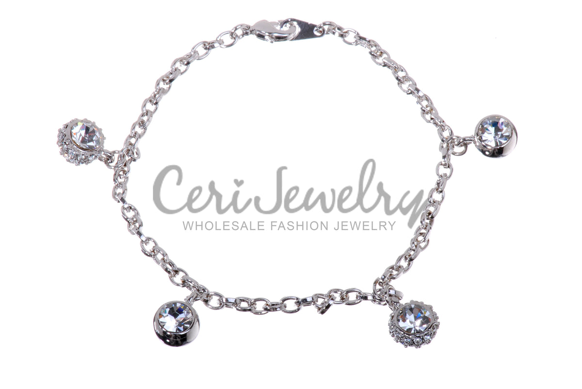 B7104 Swarovski Elements Crystal Ball & Chain Rhodium Plated Bracelet