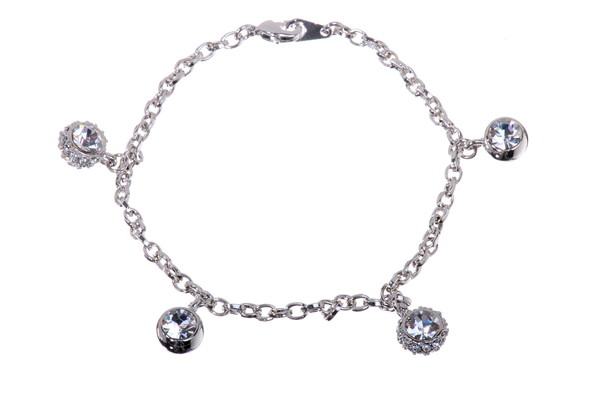 B7104 Swarovski Elements Crystal Ball &amp; Chain Rhodium Plated Bracelet
