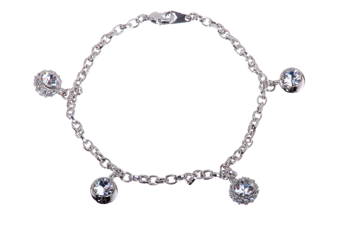 B7104 Swarovski Elements Crystal Ball & Chain Rhodium Plated Bracelet