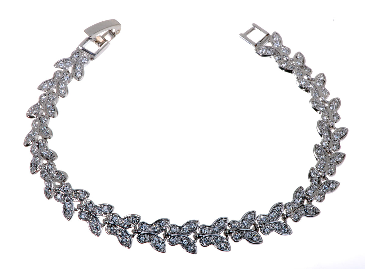 B7105 Rhodium Swarovski Elements Butterfly Chain Bracelet