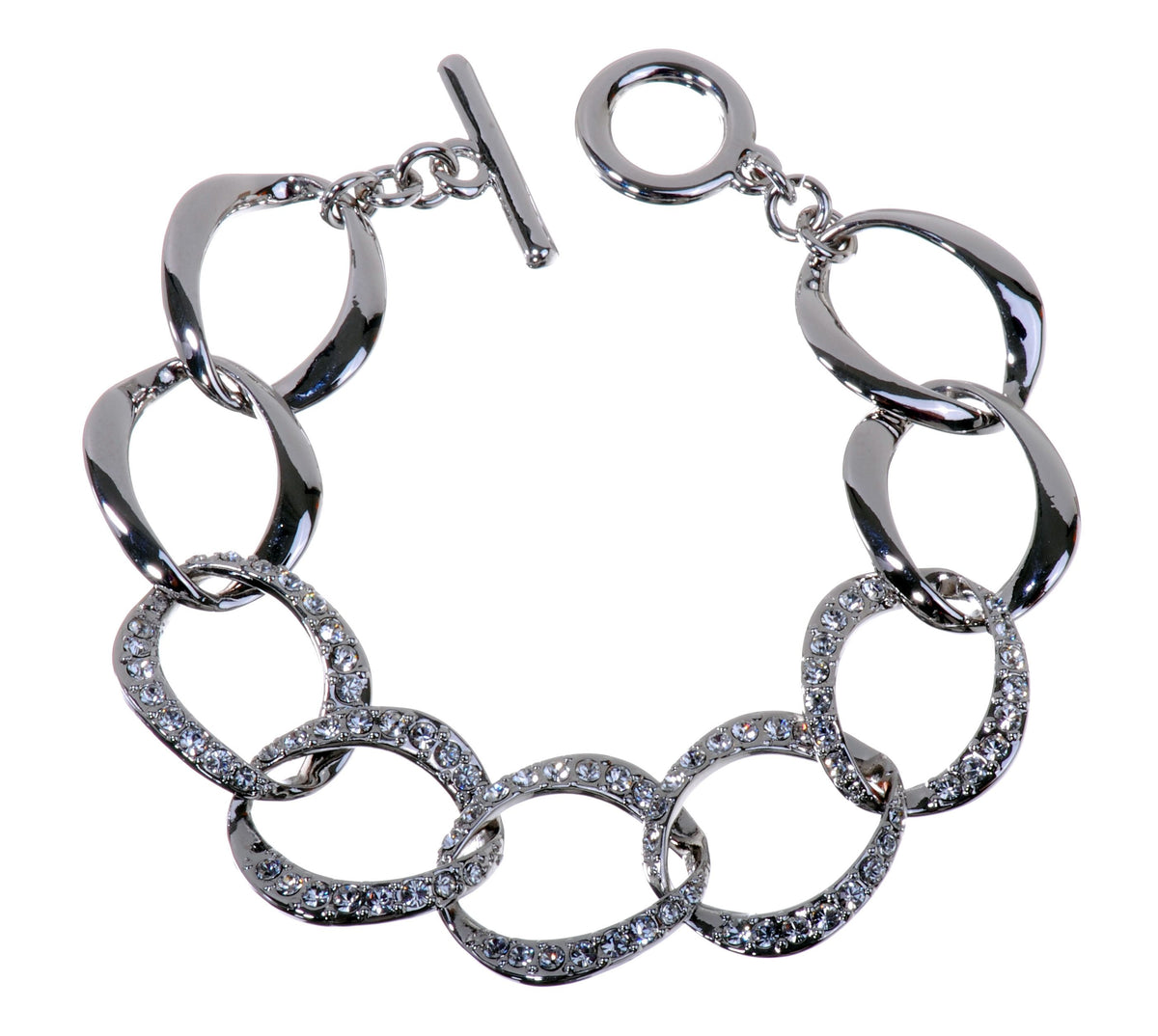 B7107 Rhodium Swarovski Element Link Chain Bracelet