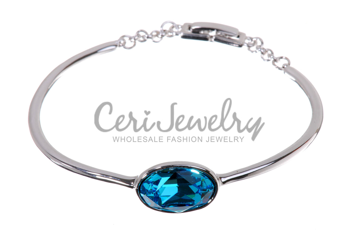 B7120 Aquamarine Swarovski Elements Crystal Cuff Bracelet