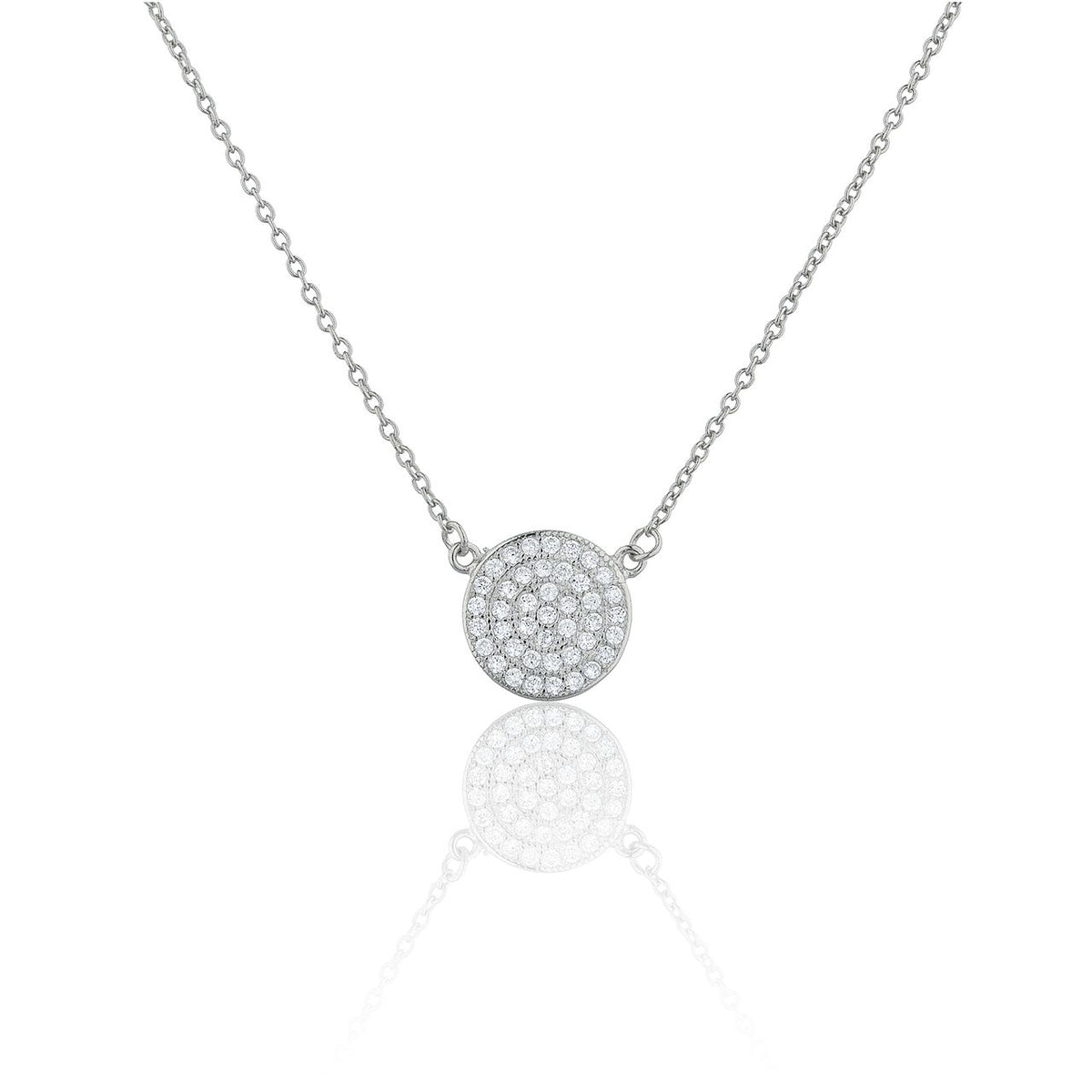 SN1004R Women&#39;s Pave Disc Necklace in Sterling Silver