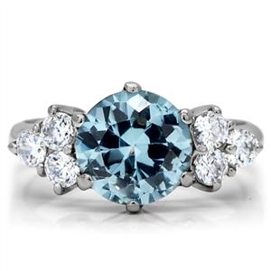 CJ134TK Wholesale Stainless Steel Aquamarine Cubic Zirconia Ring