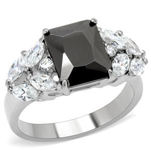 CJ137TK Wholesale Stainless Steel Radiant Cut Jet Black Cubic Zirconia Ring