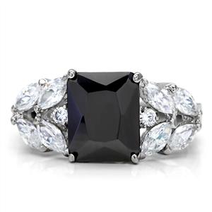 CJ137TK Wholesale Stainless Steel Radiant Cut Jet Black Cubic Zirconia Ring