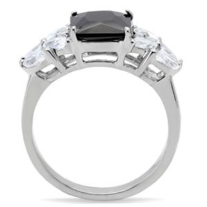 CJ137TK Wholesale Stainless Steel Radiant Cut Jet Black Cubic Zirconia Ring