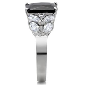 CJ137TK Wholesale Stainless Steel Radiant Cut Jet Black Cubic Zirconia Ring