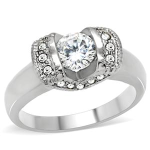 CJ149TK Wholesale Stainless Steel Clear Cubic Zirconia Intricate Overlay Ring