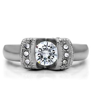 CJ149TK Wholesale Stainless Steel Clear Cubic Zirconia Intricate Overlay Ring