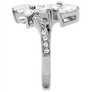 CJ151TK Wholesale Stainless Steel Clear Cubic Zirconia Floral Cluster Ring