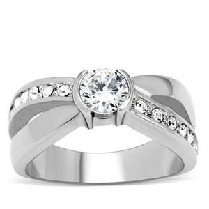 CJ169TK Wholesale Stainless Steel Clear Cubic Zirconia Crossed Band Eternity Ring