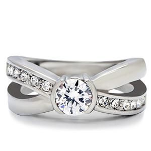 CJ169TK Wholesale Stainless Steel Clear Cubic Zirconia Crossed Band Eternity Ring