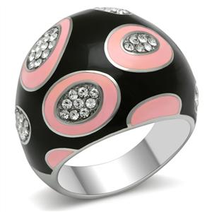 CJ614S Wholesale Black and Pink Abstract Stainless Steel Ring
