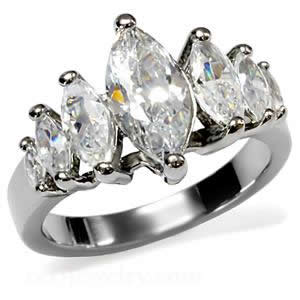 CJ7691OS Wholesale Stainless Steel Graduated Marquise CZ Engagement Ring