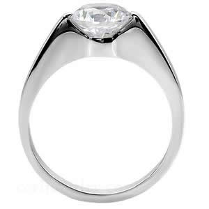 CJ7697OS Wholesale - Stainless Steel Round CZ Engagement Ring
