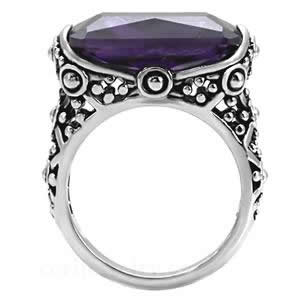 CJ7700OS Wholesale - Stainless Steel Ornate Amethyst Rectangle CZ Cocktail Ring