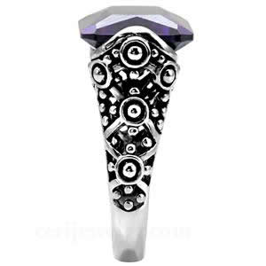 CJ7700OS Wholesale - Stainless Steel Ornate Amethyst Rectangle CZ Cocktail Ring