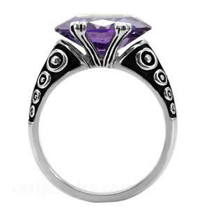CJ7702OS Wholesale - Stainless Steel Ornate Oval Amethyst CZ Cocktail Ring