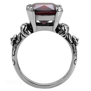 CJ7703OS Wholesale - Stainless Steel Ornate Cushion Garnet CZ Cocktail Ring