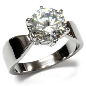 CJ7736OS Wholesale - Stainless Steel Solitaire Round Cubic Zirconia Engagement Ring