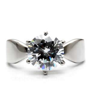 CJ7736OS Wholesale - Stainless Steel Solitaire Round Cubic Zirconia Engagement Ring
