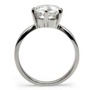 CJ7736OS Wholesale - Stainless Steel Solitaire Round Cubic Zirconia Engagement Ring