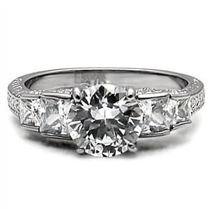 CJ7747OS Wholesale Stainless Steel Round Cubic Zirconia Intricately Raised Setting Engagement Ring