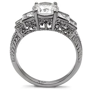 CJ7747OS Wholesale Stainless Steel Round Cubic Zirconia Intricately Raised Setting Engagement Ring